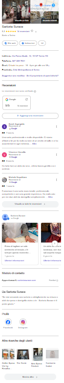 Il profilo Google Business attuale di Sartoria Surace, con recensioni e informazioni aggiornate