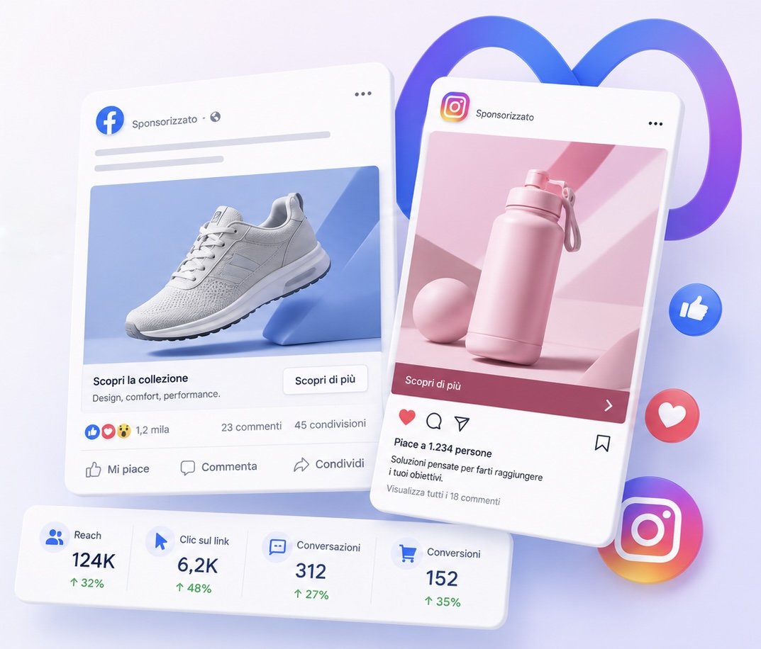 Esempio di annuncio Facebook e Instagram Ads con statistiche di rendimento